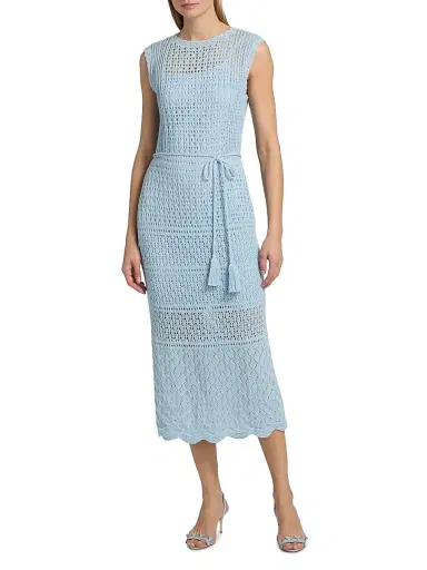 Milly Women's Kai Crochet Midi-Dress - Blue | Thumbnail 2