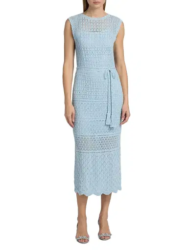 Milly Women's Kai Crochet Midi-Dress - Blue | Thumbnail 3