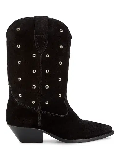 Isabel Marant Women's Duerto 40MM Grommet Suede Cowboy Boots - Black | Thumbnail 1 Isabel Marant Women's Duerto 40MM Grommet Suede Cowboy Boots - Black | Thumbnail 1