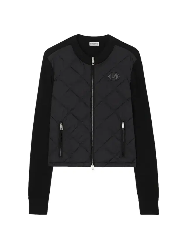 Women's Quilted Nylon & Wool Knit Jacket - Black