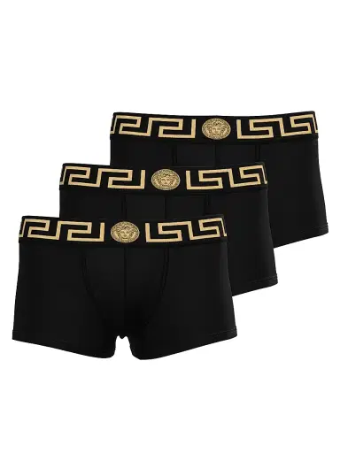 Versace Men's Medusa Key 3-Pack Jersey Mixed Trunk Brief Set - Black Gold Greek Key - Size XXL | Thumbnail 1