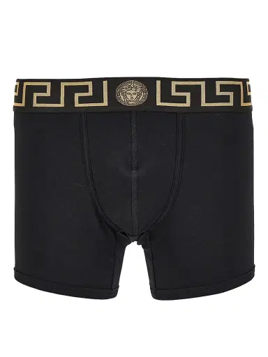 Versace Men's Medusa Key Jersey Boxer Brief - Black Gold Greek Key - Size XXL | Thumbnail 1 Versace Men's Medusa Key Jersey Boxer Brief - Black Gold Greek Key - Size XXL | Thumbnail 1