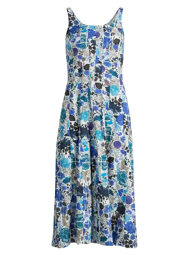 Ro's Garden Women's Camillie Floral Cotton Midi-Dress - Blue Heran