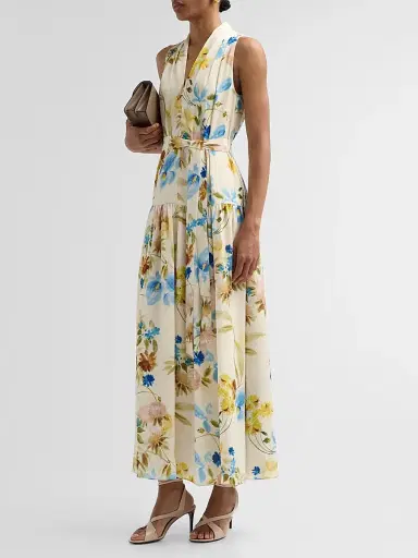 Kobi Halperin Women's Violet Floral Hammered Satin Maxi Dress - Ecru Multi - Size XXL | Thumbnail 4 Kobi Halperin Women's Violet Floral Hammered Satin Maxi Dress - Ecru Multi - Size XXL | Thumbnail 4