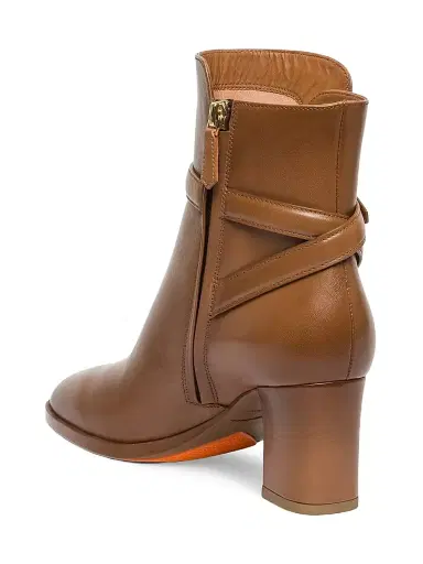 Santoni Women's Andy 65MM Leather Block-Heel Booties - Brown - Size 13 | Thumbnail 4