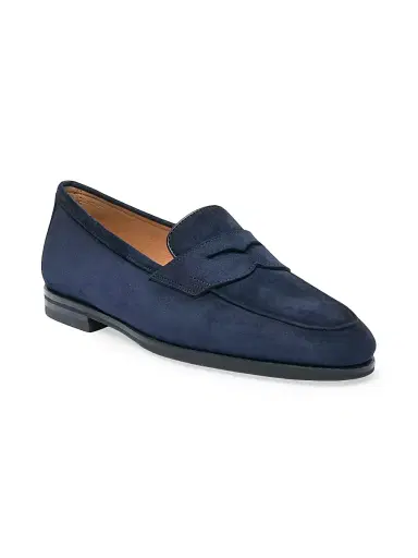 Santoni Women's Carla Suede Penny Loafers - Navy Blue - Size 12 | Thumbnail 2 Santoni Women's Carla Suede Penny Loafers - Navy Blue - Size 12 | Thumbnail 2