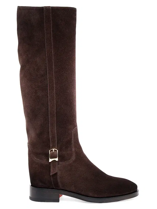 Santoni Women's Suede Buckle Equestrian Boots - Dark Brown