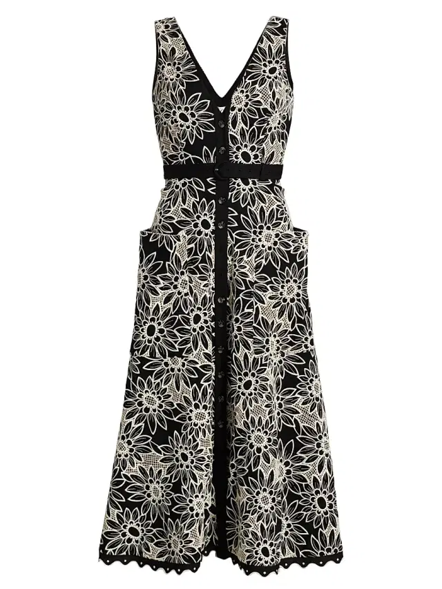 Saloni Women's Zoey Floral Sleeveless Midi-Dress - Black Daisies