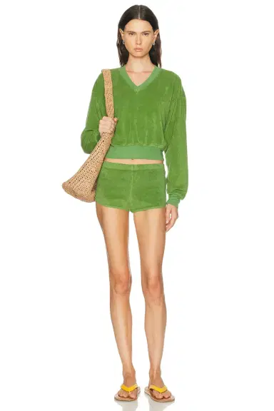 ÉTERNE Cropped V-Neck Sweatshirt | Thumbnail 4