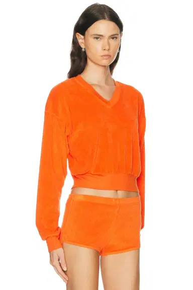 ÉTERNE Cropped V-Neck Terry Sweatshirt | Thumbnail 2