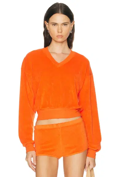 ÉTERNE Cropped V-Neck Terry Sweatshirt | Thumbnail 1