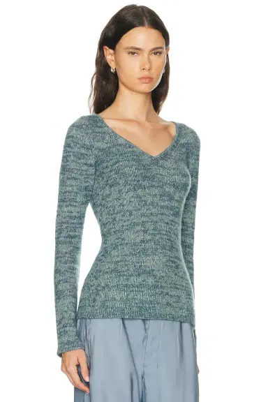 The Elder Statesman Off The Shoulder V-Neck Sweater | Thumbnail 2 The Elder Statesman Off The Shoulder V-Neck Sweater | Thumbnail 2
