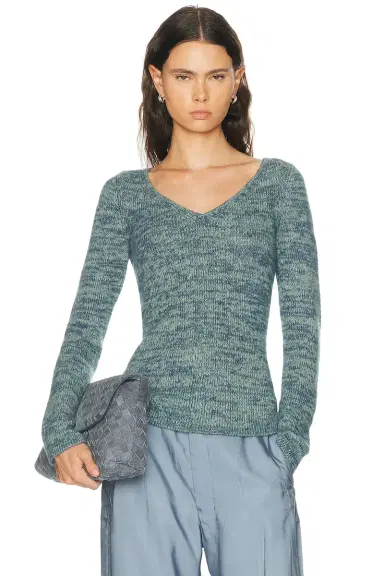 The Elder Statesman Off The Shoulder V-Neck Sweater | Thumbnail 1 The Elder Statesman Off The Shoulder V-Neck Sweater | Thumbnail 1