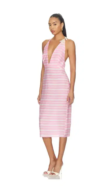 Milkwhite Midi V-neck Dress With Flower Detail | Thumbnail 2