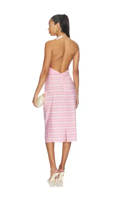 Milkwhite Midi V-neck Dress With Flower Detail | Thumbnail 3