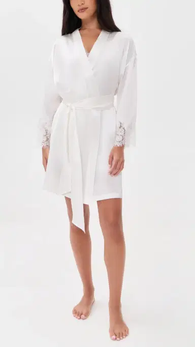 Petite Plume Mulberry Silk White Lace Robe White | Thumbnail 2 Petite Plume Mulberry Silk White Lace Robe White | Thumbnail 2