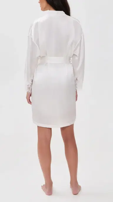 Petite Plume Mulberry Silk White Lace Robe White | Thumbnail 3 Petite Plume Mulberry Silk White Lace Robe White | Thumbnail 3