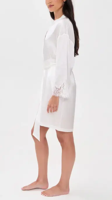 Petite Plume Mulberry Silk White Lace Robe White | Thumbnail 4 Petite Plume Mulberry Silk White Lace Robe White | Thumbnail 4