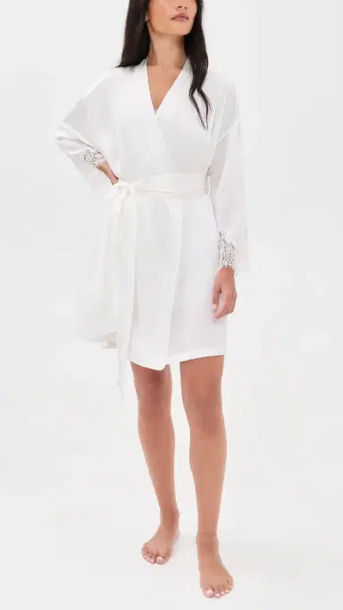 Petite Plume Mulberry Silk White Lace Robe White | Thumbnail 5 Petite Plume Mulberry Silk White Lace Robe White | Thumbnail 5
