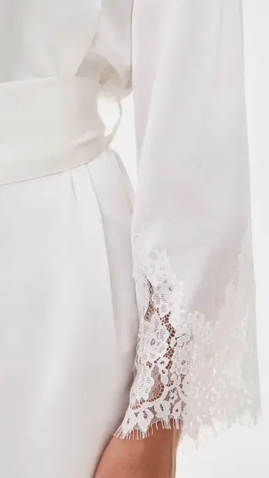 Petite Plume Mulberry Silk White Lace Robe White | Thumbnail 6 Petite Plume Mulberry Silk White Lace Robe White | Thumbnail 6