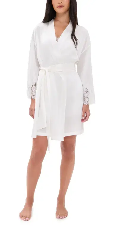 Petite Plume Mulberry Silk White Lace Robe White | Thumbnail 1 Petite Plume Mulberry Silk White Lace Robe White | Thumbnail 1