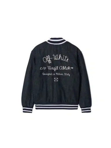 Off-White Script Denim Varsity Jacket | Thumbnail 1