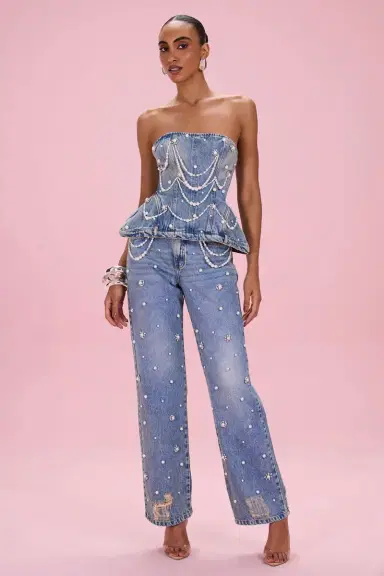 PatBo CRYSTAL DENIM EMBROIDERED PANT | Thumbnail 1 PatBo CRYSTAL DENIM EMBROIDERED PANT | Thumbnail 1