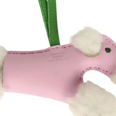 HERMÈS Hermes Budy Bag Charm Mauve Sylvestre, Vert Yucca and Ecru Milo Lambskin and Merino Wool | Thumbnail 4 HERMÈS Hermes Budy Bag Charm Mauve Sylvestre, Vert Yucca and Ecru Milo Lambskin and Merino Wool | Thumbnail 4