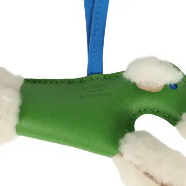 HERMÈS Hermes Budy Charm Vert Yucca and Bleu Hydra Milo Lambskin and Ecru Merino Wool | Thumbnail 3 HERMÈS Hermes Budy Charm Vert Yucca and Bleu Hydra Milo Lambskin and Ecru Merino Wool | Thumbnail 3