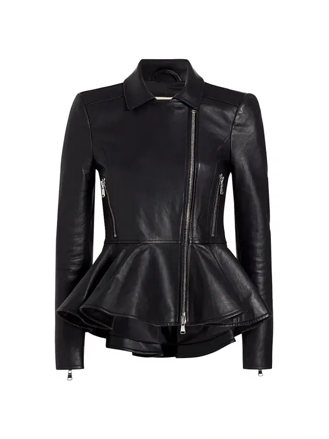 L'AGENCE Women's Lyric Leather Peplum Biker Jacket - Black