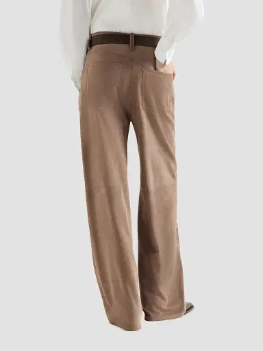 Brunello Cucinelli Women's Suede Baggy Trousers with Monili | Thumbnail 3 Brunello Cucinelli Women's Suede Baggy Trousers with Monili | Thumbnail 3