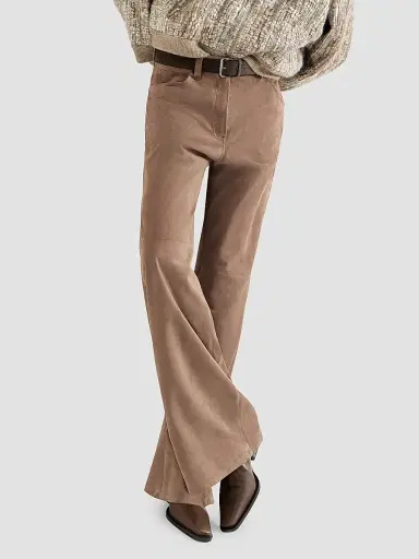 Brunello Cucinelli Women's Suede Baggy Trousers with Monili | Thumbnail 5 Brunello Cucinelli Women's Suede Baggy Trousers with Monili | Thumbnail 5