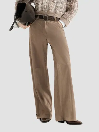 Brunello Cucinelli Women's Suede Baggy Trousers with Monili | Thumbnail 6 Brunello Cucinelli Women's Suede Baggy Trousers with Monili | Thumbnail 6