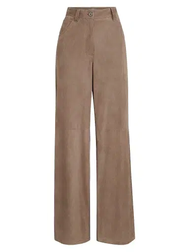 Brunello Cucinelli Women's Suede Baggy Trousers with Monili | Thumbnail 1 Brunello Cucinelli Women's Suede Baggy Trousers with Monili | Thumbnail 1