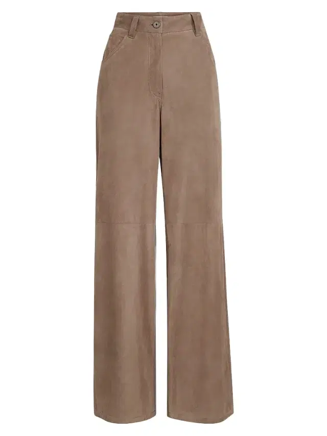 Brunello Cucinelli Women's Suede Baggy Trousers with Monili - Light Brown