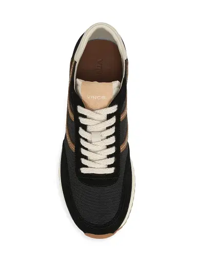 Vince Women's Santa Monica Contrast-Striped Suede Low-Top Sneakers - Black Saddle - Size 11 | Thumbnail 4