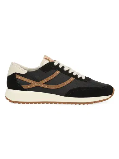 Vince Women's Santa Monica Contrast-Striped Suede Low-Top Sneakers - Black Saddle - Size 11 | Thumbnail 1