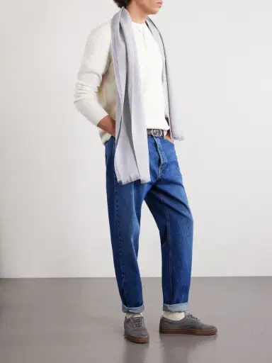 Brunello Cucinelli Fringed Wool and Cashmere-Blend Scarf - Men | Thumbnail 2
