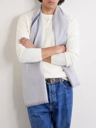 Brunello Cucinelli Fringed Wool and Cashmere-Blend Scarf - Men | Thumbnail 3