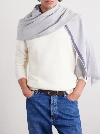 Brunello Cucinelli Fringed Wool and Cashmere-Blend Scarf - Men | Thumbnail 4