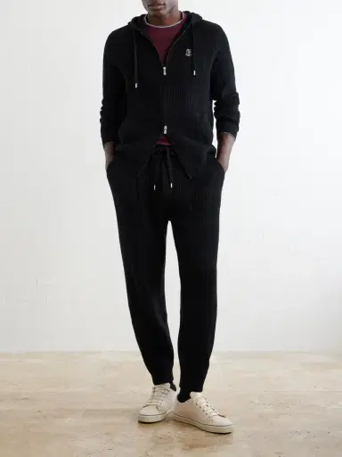 Brunello Cucinelli Logo-Embroidered Ribbed Cashmere Zip-Up Hoodie - Men | Thumbnail 2 Brunello Cucinelli Logo-Embroidered Ribbed Cashmere Zip-Up Hoodie - Men | Thumbnail 2
