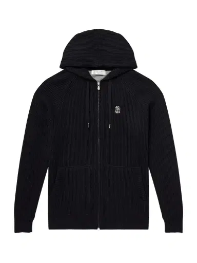 Brunello Cucinelli Logo-Embroidered Ribbed Cashmere Zip-Up Hoodie - Men | Thumbnail 1 Brunello Cucinelli Logo-Embroidered Ribbed Cashmere Zip-Up Hoodie - Men | Thumbnail 1