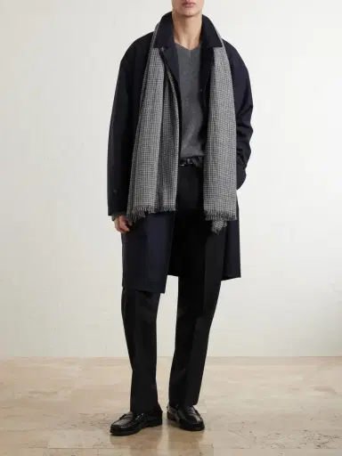 Canali Frayed Houndstooth Wool and Cashmere-Blend Scarf - Men | Thumbnail 2 Canali Frayed Houndstooth Wool and Cashmere-Blend Scarf - Men | Thumbnail 2