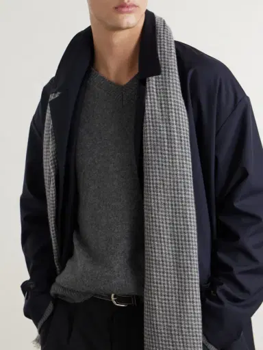 Canali Frayed Houndstooth Wool and Cashmere-Blend Scarf - Men | Thumbnail 3 Canali Frayed Houndstooth Wool and Cashmere-Blend Scarf - Men | Thumbnail 3