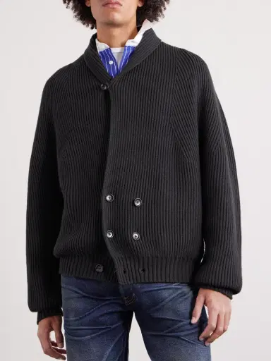 Tom Ford Double-Breasted Ribbed Cashmere and Wool-Blend Cardigan - Men | Thumbnail 3