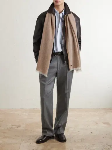 Canali Frayed Herringbone Wool and Cashmere-Blend Scarf - Men | Thumbnail 2 Canali Frayed Herringbone Wool and Cashmere-Blend Scarf - Men | Thumbnail 2