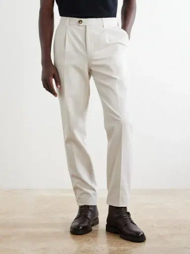 Brunello Cucinelli Straight-Leg Pleated Cotton-Twill Trousers - Men | Thumbnail 3
