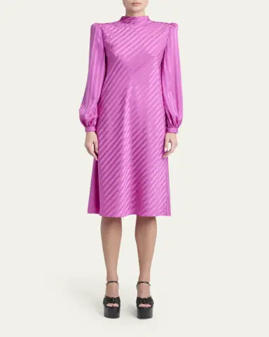 Valentino Garavani V-Logo Striped Silk Puff-Sleeve Shift Dress | Thumbnail 2 Valentino Garavani V-Logo Striped Silk Puff-Sleeve Shift Dress | Thumbnail 2