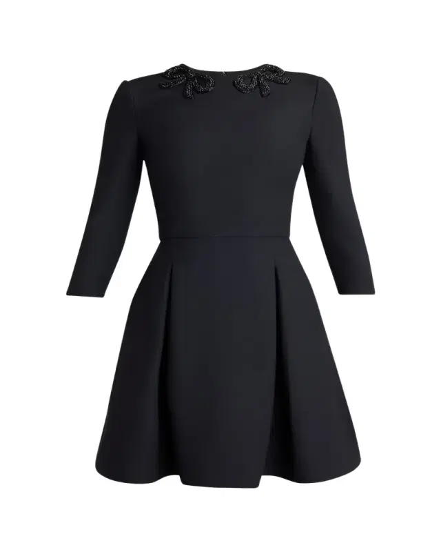 Valentino Garavani Long-Sleeve Embroidered Bow Mini Dress