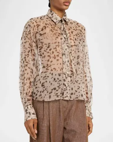 Brunello Cucinelli Printed Silk Chiffon Shirt | Thumbnail 4 Brunello Cucinelli Printed Silk Chiffon Shirt | Thumbnail 4